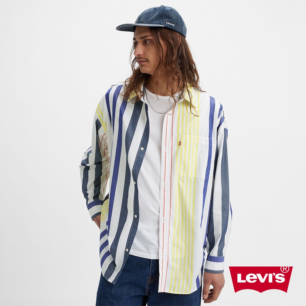 Levis 男款 Oversize寬鬆版長袖條紋襯衫外套