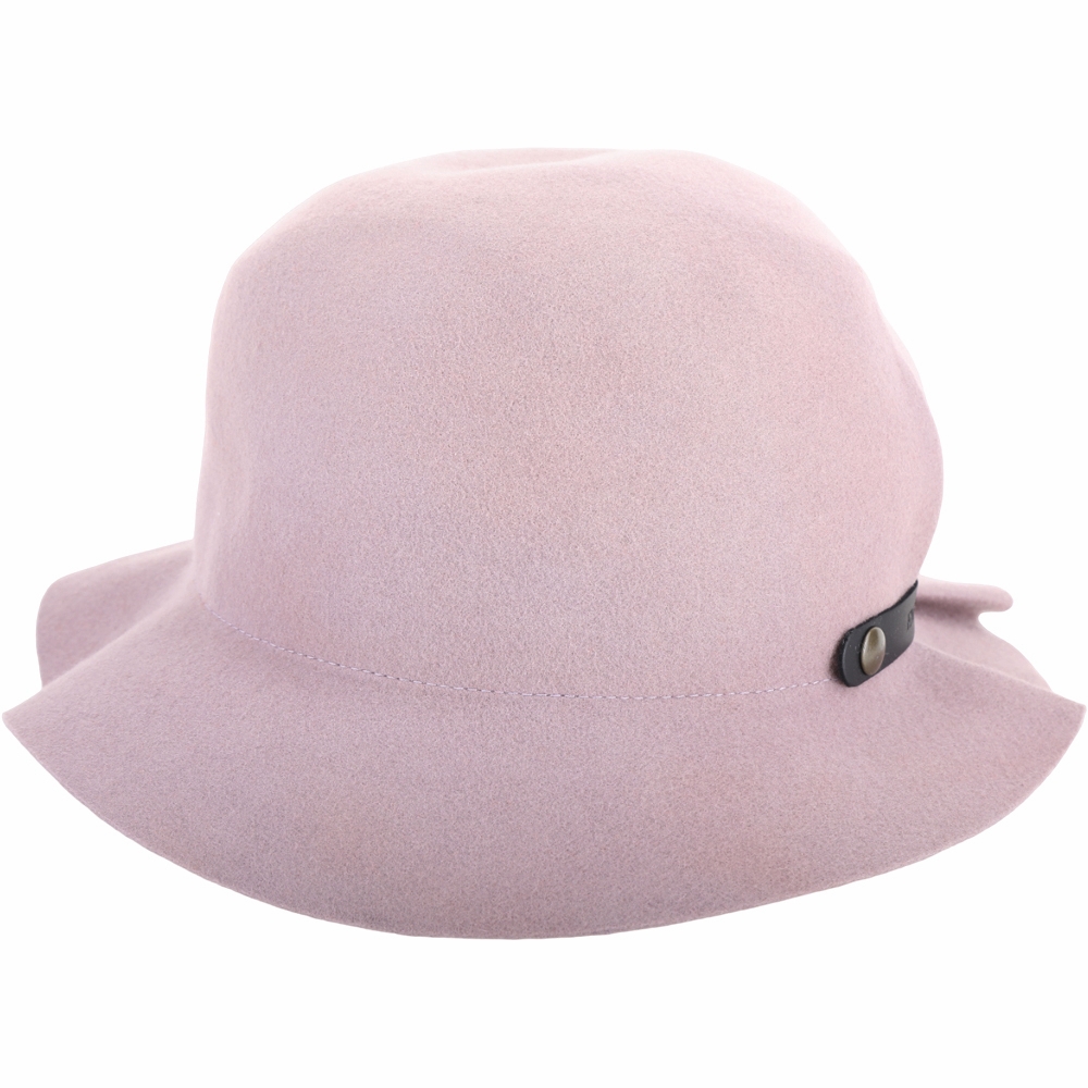 Emporio Armani 抓褶細節徽標皮革飾羊毛漁夫帽(粉紫色)