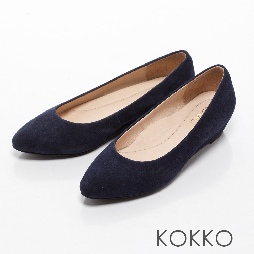 KOKKO-女紳時尚尖頭楔型跟鞋-深牡丹藍