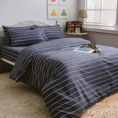 DUYAN竹漾-100%精梳純棉-雙人加大床包被套四件組-藍調時光 台灣製