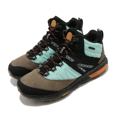 Merrell 戶外鞋 Zion Waterproof 運動 女鞋 登山 越野 耐磨黃金大底 中筒 抗菌防臭 黑 綠 ML500080