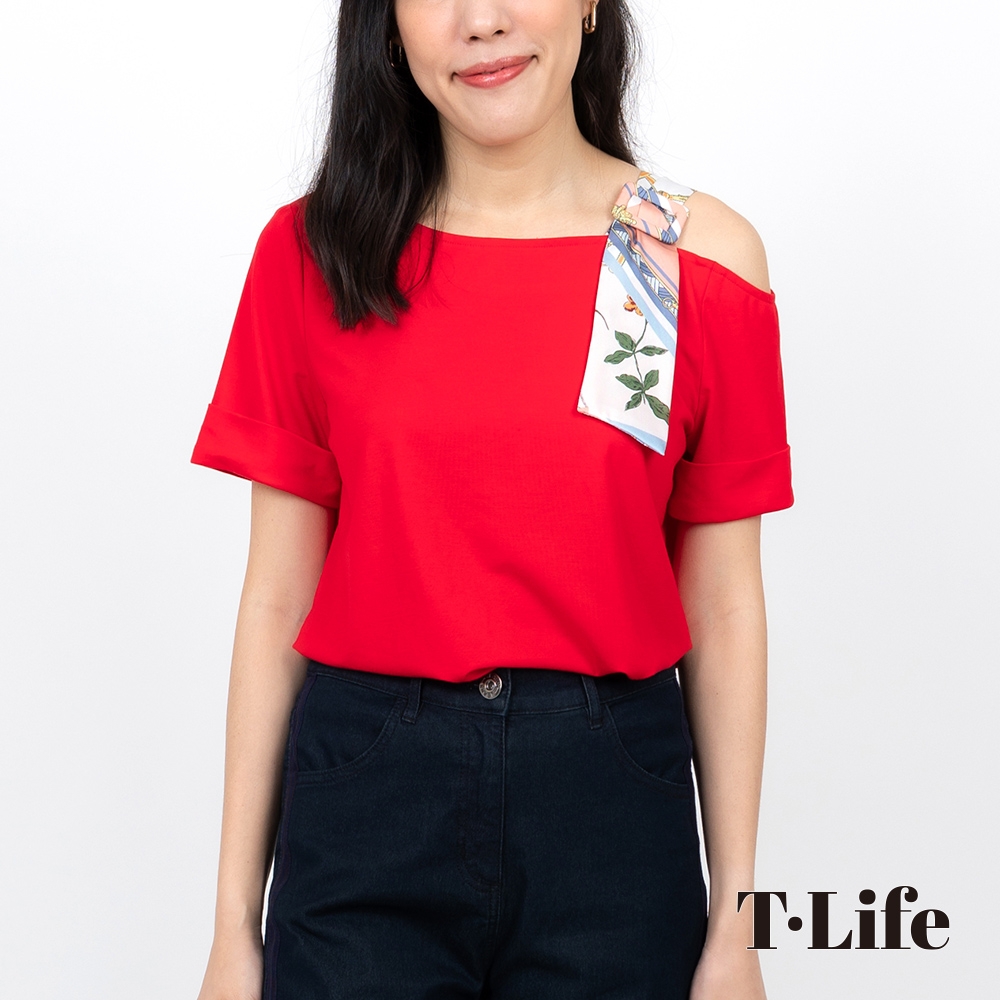 T.Life 清新夏日絲巾布肩帶造型上衣(3色)