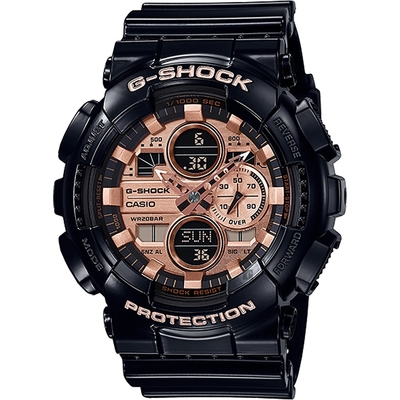 G-SHOCK 霸氣滿點不敗配色雙顯休閒錶-黑X玫瑰金面(GA-140GB-1A2)/51.2mm