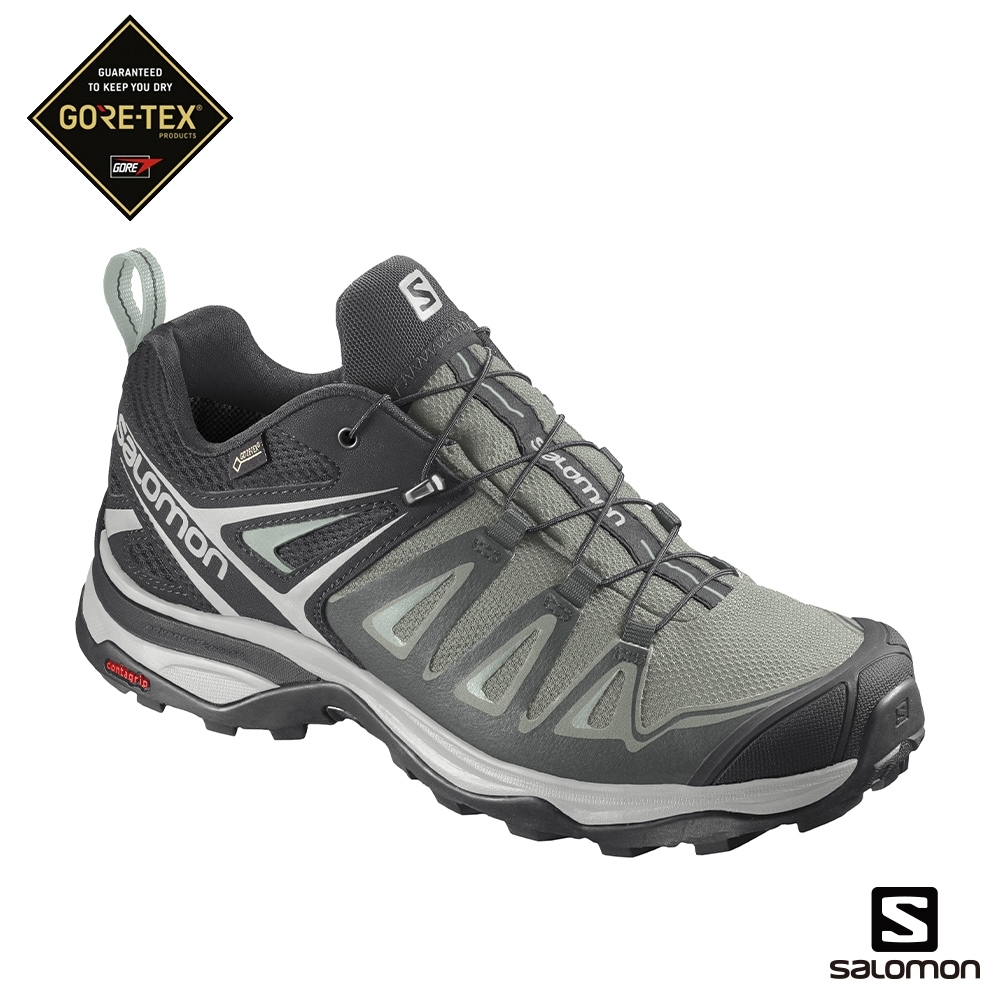 官方直營 Salomon 女 X ULTRA 3 GTX 低筒登山鞋 影黑/月球岩灰/海洋灰