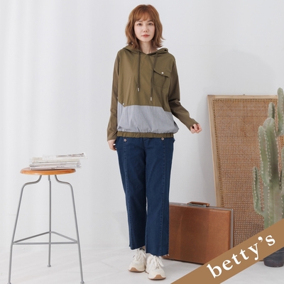 betty’s貝蒂思 高腰鬆緊雙排釦鬚邊牛仔寬褲(深藍色)