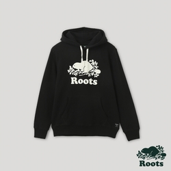 Roots 男裝- 經典海狸LOGO刷毛布連帽上衣-黑色