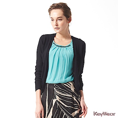 KeyWear奇威名品     時尚商務鏤空拼接長袖針織外套-黑色