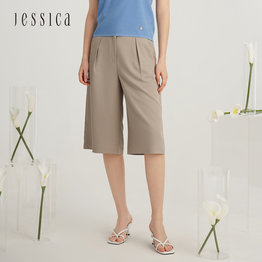 JESSICA - 百搭時尚優雅顯瘦五分短寬褲 223422（卡其）