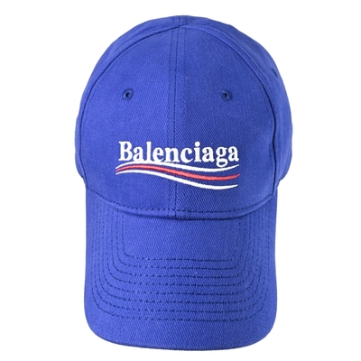 BALENCIAGA 復古電繡LOGO字樣棉質棒球帽/遮陽帽(藍)