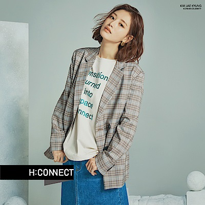 H:CONNECT 韓國品牌 女裝-標語圓領T-shirt-卡其