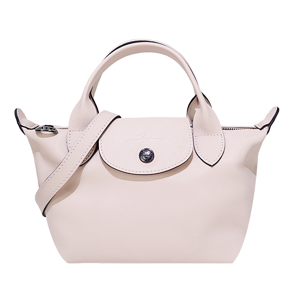 LONGCHAMP LE MINI PLIAGE CUIR系列小羊皮短把兩用水餃包(迷你/櫻花粉)