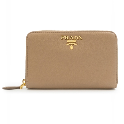 【PRADA 普拉達】 PRADA 金字 荔枝紋 拉鍊中夾 (裸)