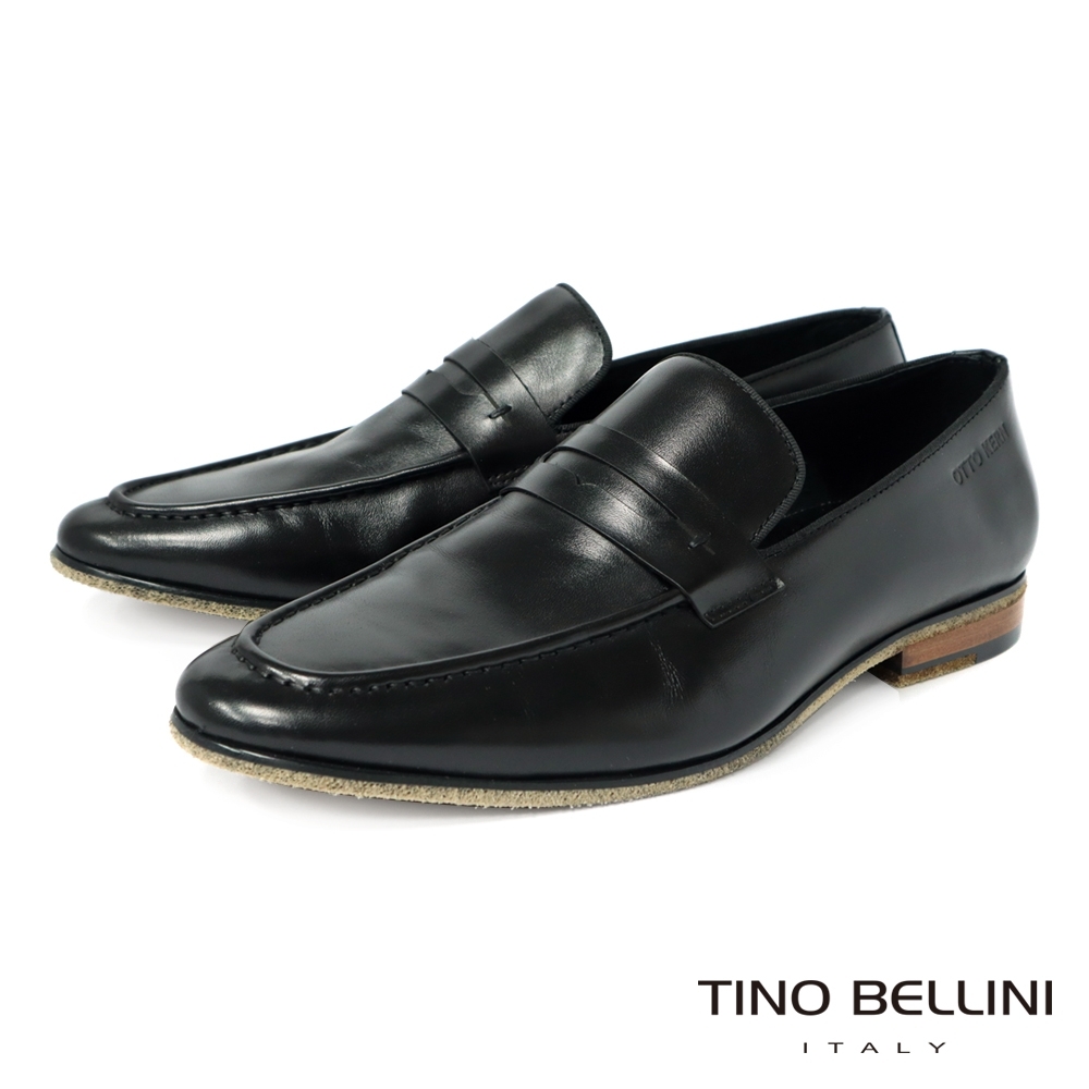 TINO BELLINI 男款牛皮紳士雅痞素面樂福鞋-黑