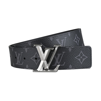 LV M0607U PYRAMIDE浮雕銀字LOGO Monogram Eclipse帆布雙面釦式皮帶(寬版/黑)