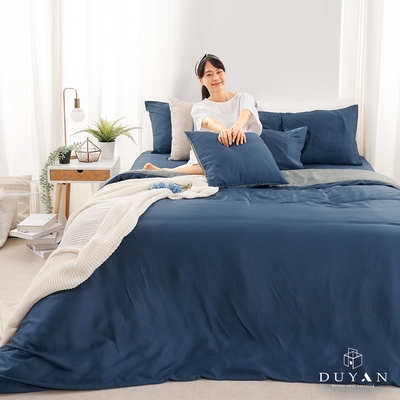 【DUYAN 竹漾】60支萊賽爾天絲雙人四件式鋪棉兩用被床包組 / 藍夜極光 台灣製