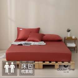 GOLDEN-TIME-純淨天絲-60支100%萊賽爾纖維-天絲枕套床包三件組(緋鳶紅-雙人)