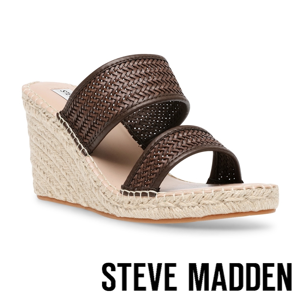 STEVE MADDEN-ASTORWAY 雙帶竹編楔型涼拖鞋-咖啡色