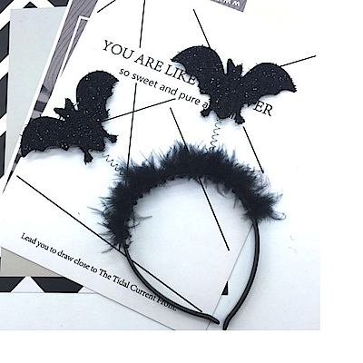 摩達客 萬聖派對頭飾-黑色羽毛可愛小蝙蝠髮箍