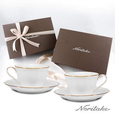 【NORITAKE】雅致金邊白瓷-新芽 咖啡對杯禮盒組(新品登場)