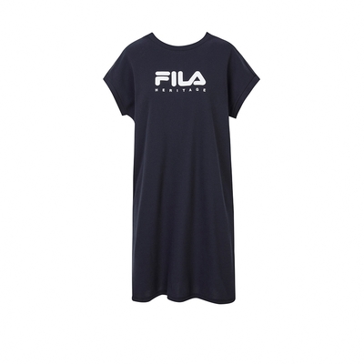 FILA 女落肩寬洋裝-丈青 5DRY-1473-NV