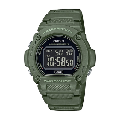 CASIO 卡西歐 實用滿分經典黑色反轉錶面數位腕錶-軍綠(W-219HC-3A)