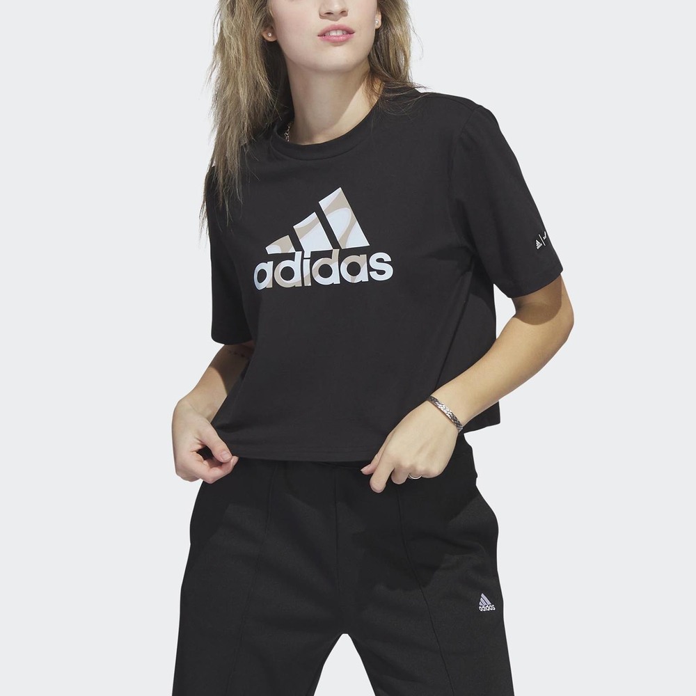 Adidas Marimekko GF T HR2994 女 短袖 上衣 短版 T恤 亞洲版 休閒 寬鬆 棉質 黑