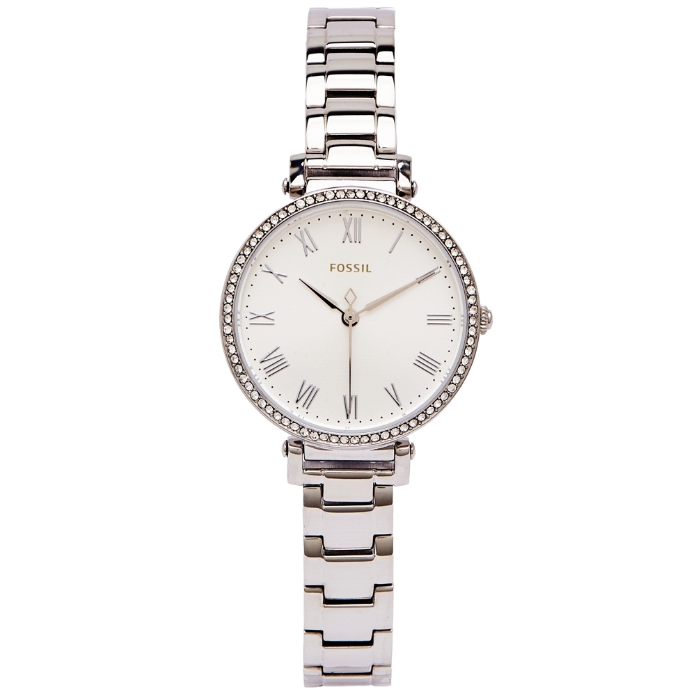 FOSSIL 羅馬風鑽鑲設計款的女性手錶(ES4448)-銀面x銀色/28mm