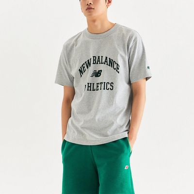 New Balance 短袖 Athletics Tee 男款 灰 綠 棉T 短T 寬版 亞規 植絨Logo NB 紐巴倫 AMT33551AG