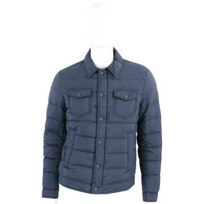 HERNO La Denim 口袋設計深藍色釦式拉鍊絎縫羽絨夾克