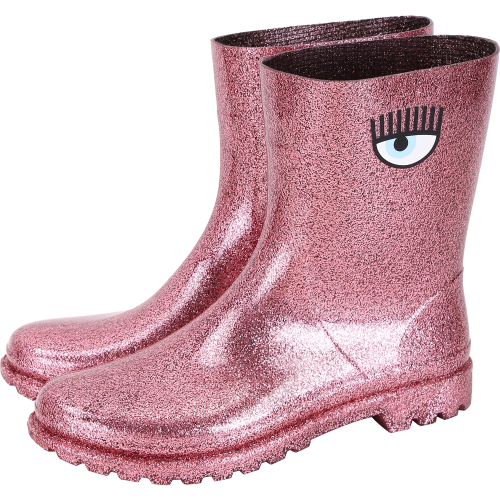 Chiara Ferragni Rainboot 眨眼圖騰低筒雨靴(亮片粉)