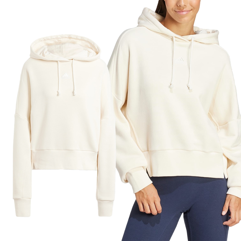 Adidas W LNG HOODIE 女款 米白色 連身 長袖上衣 IP2284