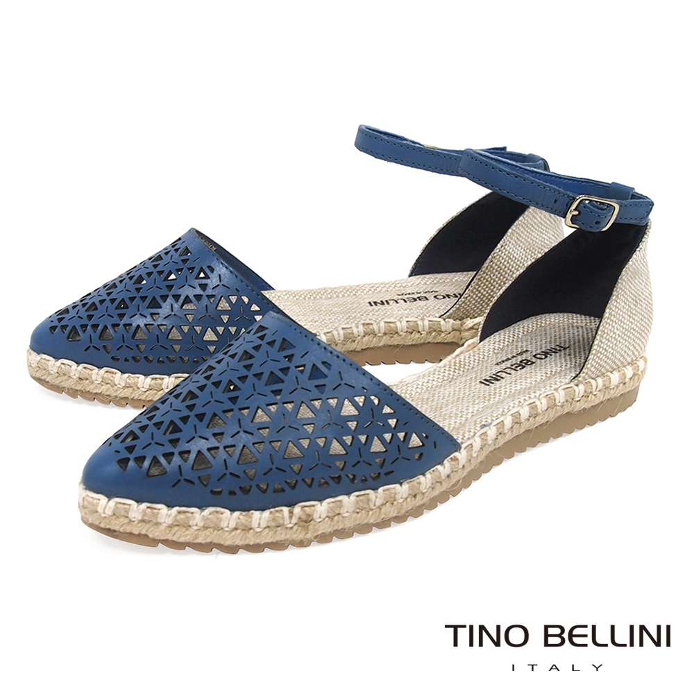 Tino Bellini 巴西進口幾何沖孔繫踝麻編平底鞋 _ 藍