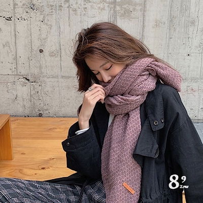 【89 zone】法式優雅千鳥格格子保暖圍巾/披肩(藏紫色)