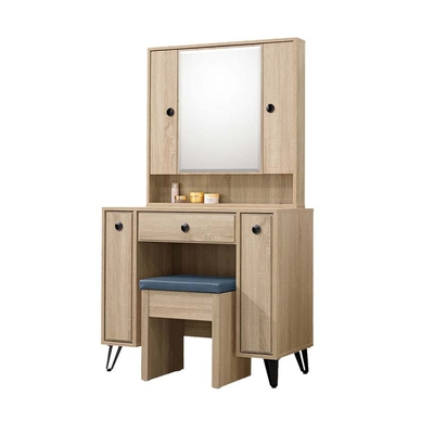 Boden-歐普3尺化妝桌/開門式鏡台/梳妝台(附耐磨皮革收納化妝椅)-90x40x154cm