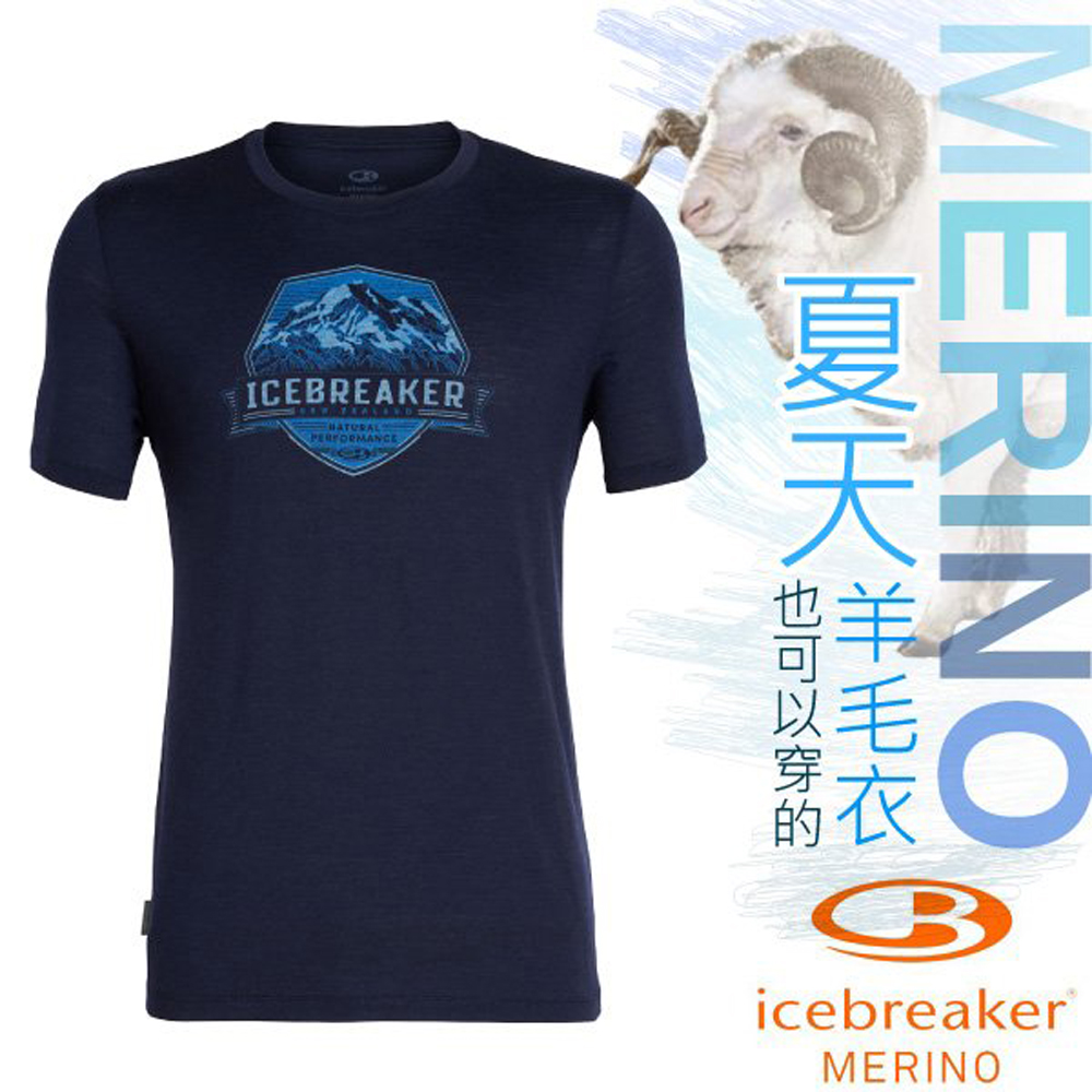 Icebreaker 男款 美麗諾羊毛 TECH-LITE 圓領短袖休閒上衣_夜藍
