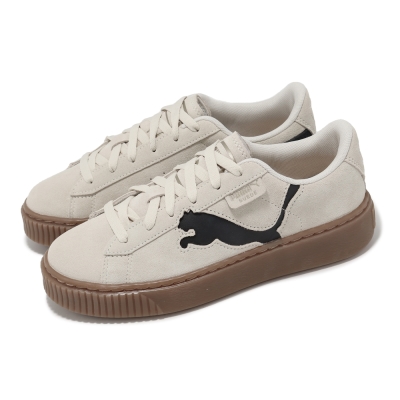 Puma 休閒鞋 Suede Platform Cutout Wns 女鞋 米白 黑 麂皮 大LOGO 微厚底 39723302