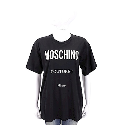 MOSCHINO 品牌LOGO印花黑色棉質T恤(寬版)