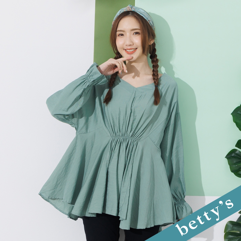 betty’s貝蒂思　V領剪接腰抽皺上衣(淺綠)