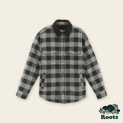 Roots男裝-經典小木屋系列 雪爾帕有機棉格紋外套-灰色