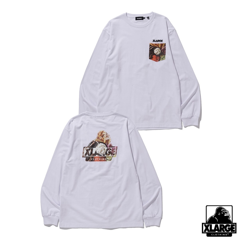 XLARGE L/S POCKET TEE GRUB SLANTED食物口袋長T-白