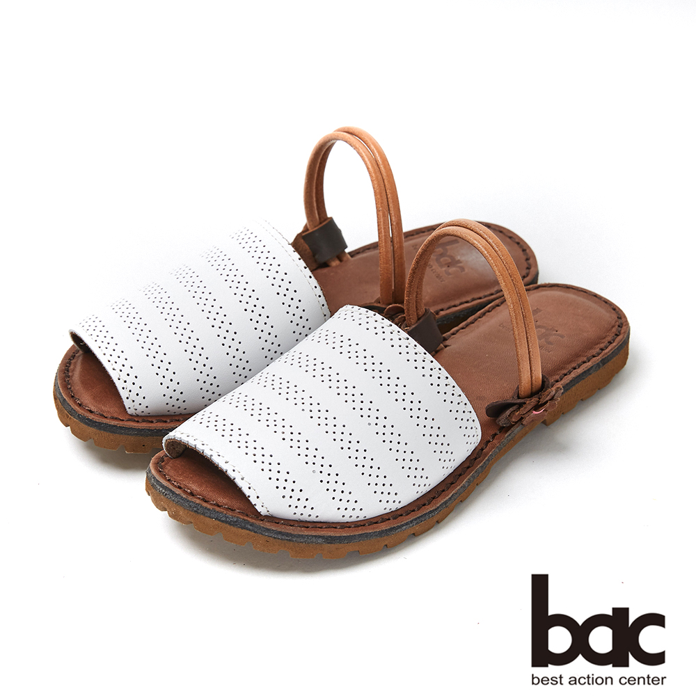 bac繽紛曼谷 - 簡約素色雷射沖孔兩穿式平底涼拖鞋-白