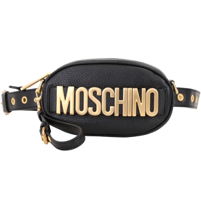 MOSCHINO 金字荔紋牛皮手提/肩背腰包(黑色)