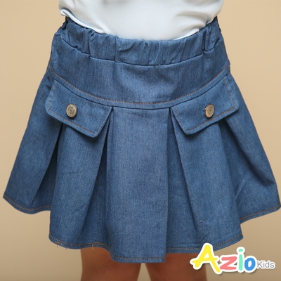 Azio Kids美國派 女童 短裙 造型假口袋百褶牛仔短裙(藍)