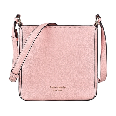 KATE SPADE HUDSON金字LOGO荔枝紋牛皮拉鍊斜背包(小/玫瑰粉)