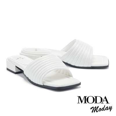 拖鞋 MODA MODAY 知性優雅線條羊皮方頭低跟拖鞋－白