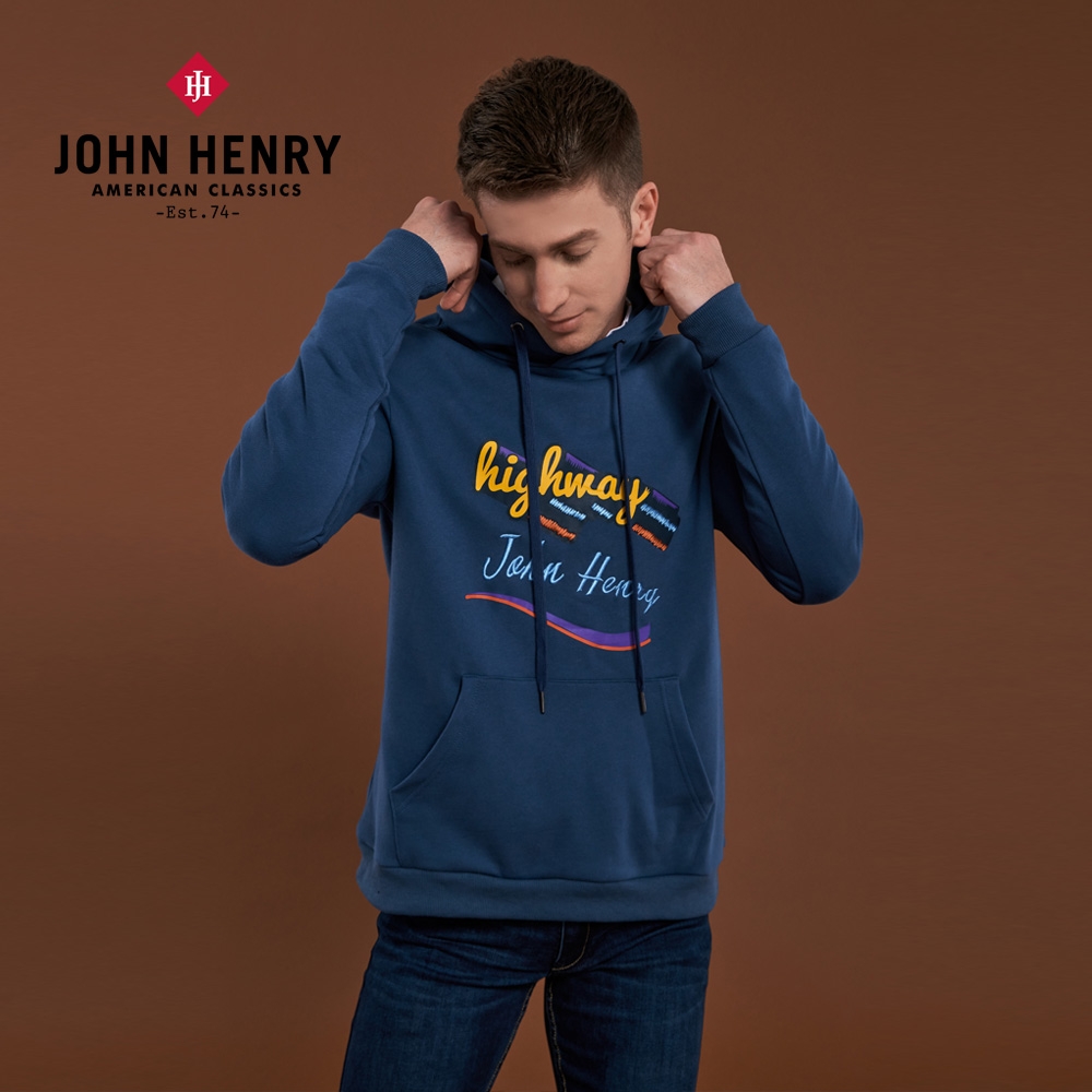 JOHN HENRY 高速Highway刺繡純棉連帽T恤-三色