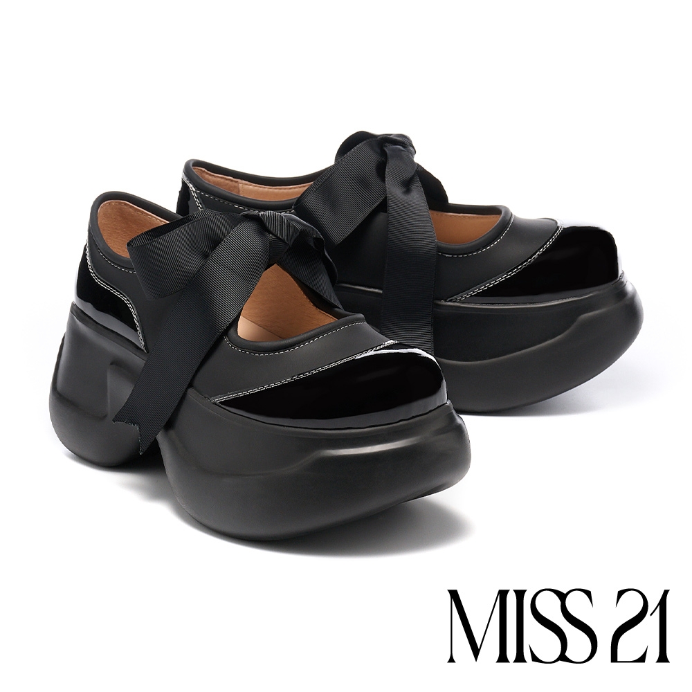 厚底鞋 MISS 21 精緻系少女蝴蝶結兩穿式大頭超厚厚厚底鞋－黑