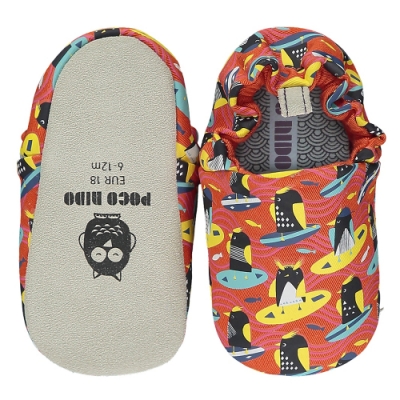 英國 POCO NIDO 手工嬰兒鞋 (衝浪企鵝 - 蘋果紅)【2021新款】