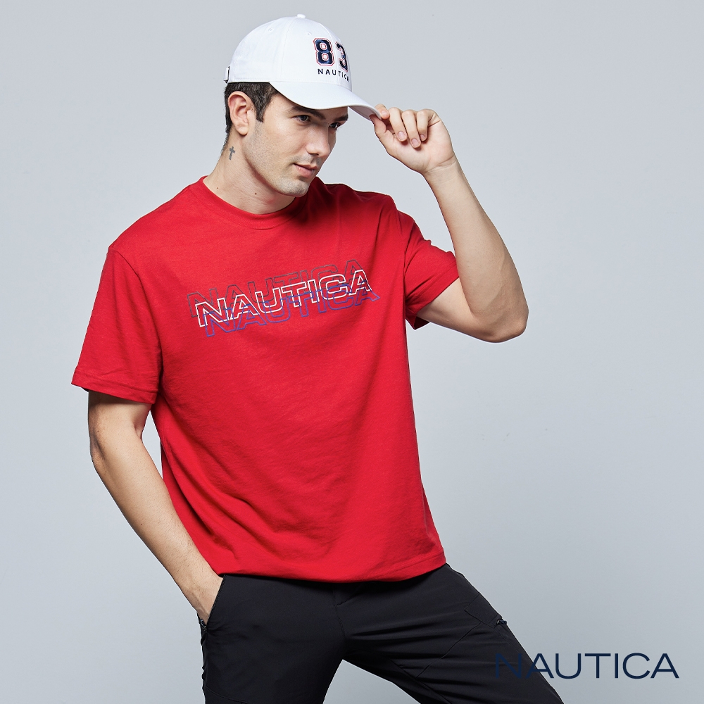 Nautica 男裝 品牌LOGO漸變文字造型短袖T恤-紅色