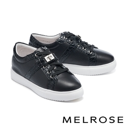休閒鞋 MELROSE 簡約率性旋轉釦全真皮厚底休閒鞋－黑